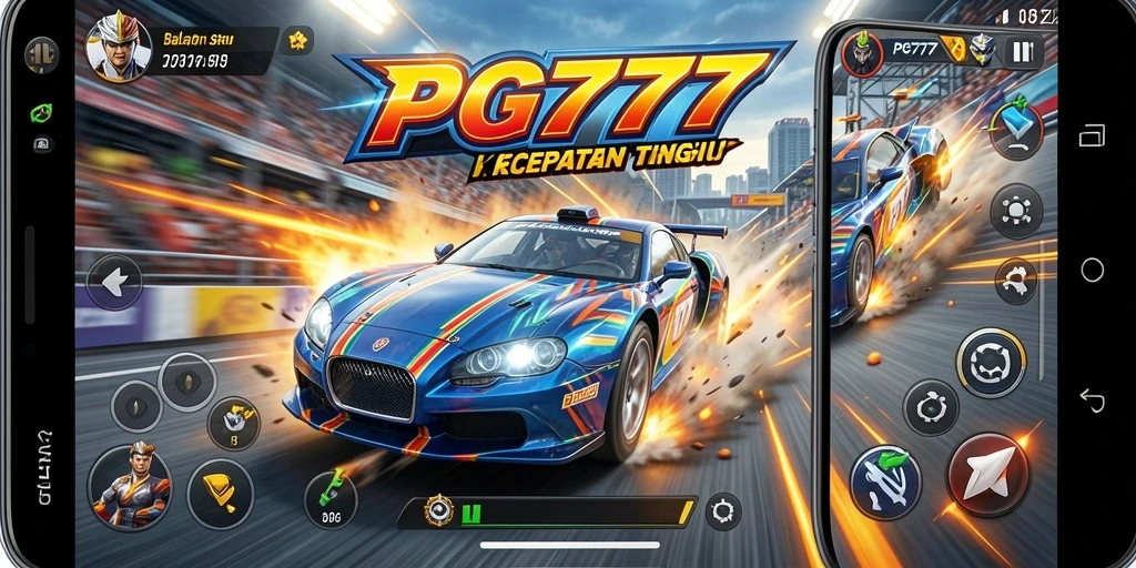 Tampilan gameplay PG777 dengan aksi balapan yang mendebarkan.