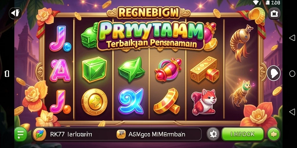 Tampilan gameplay RK77 yang memukau dengan simbol slot menarik.