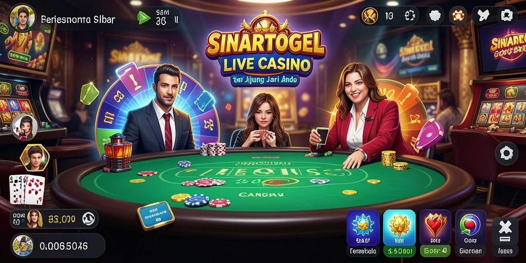 Screenshot gameplay SINARTOGEL dengan dealer langsung dan tampilan meja kasino.